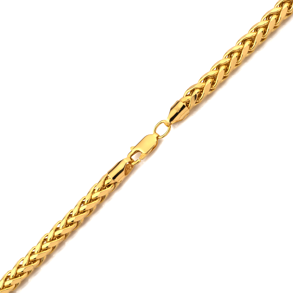 10K Yellow Gold Wheat, Palm Chain Bracelet (5mm, 7")