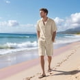 thumbnail image 4 of Men'S 2 Pieces Shirt Set Short Sleeve Button Down Casual Hippie Holiday Beach T-Shirts Shorts Outfits Khaki S, 4 of 8