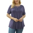 thumbnail image 2 of Traleubie Women's Short Sleeve Tunic Tops Lace Crochet Trim Pleated Tops Shirts of Female m-4x, 2 of 5