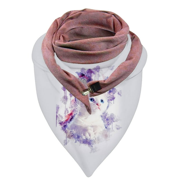 Universal Autumn Winter Warm Windproof Cat Prints Double-Layer Buckle Scarf