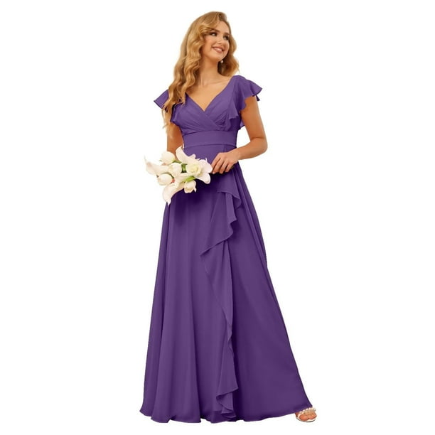 Vestidos de dama de honor de chiffon con tirantes finos Chocolate Tallas Grandes