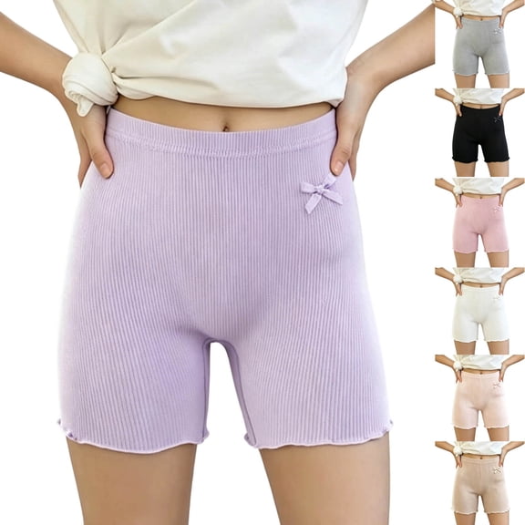 Miqool Girls Ribbed Knit Bike Shorts Stretch 2-13 Years Anti-Chafe Undershorts Casual Soft Elastic Bow Waist Ruffle Hem Shorts