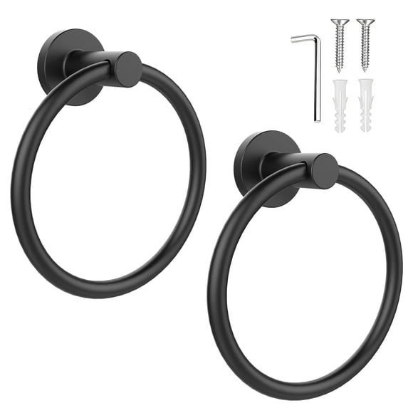 SetSail Towel Holder for Bathroom Wall Matte Black Ring Stainless Steel Heavy Duty Hand Towel Hanger for Kitchen, 2 Pack