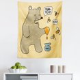 thumbnail image 1 of Cartoon Tapestry, Caricature Style Bear Bees and Honey Saying Yum Comic Graphic Print, Fabric Wall Hanging Decor for Bedroom Living Room Dorm, 5 Sizes, Taupe Yellow, by Ambesonne, 1 of 1
