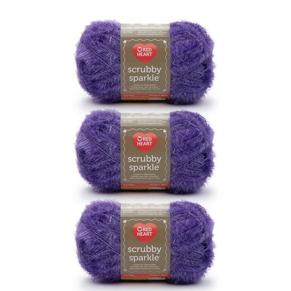 Red Heart Scrubby Sparkle Grape Yarn - 3 Pack of 85g/3oz - Polyester - 4 Medium (Worsted) - 174 Yards - Knitting/Crochet