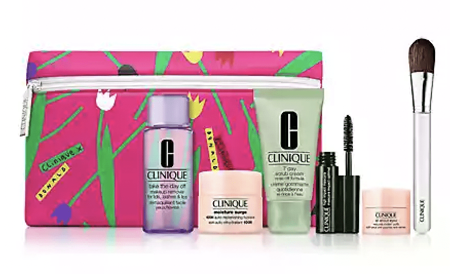 gullig Luftpost Scan Clinique 7-Pc Set: Moisture Surge 100H Hydrator 0.5oz, All About Eye  0.17oz, Take The Day Off Makeup Remover 1.7oz, 7 Day Scrub 1.0oz, Mascara,  Foundation Brush and Bag - Walmart.com