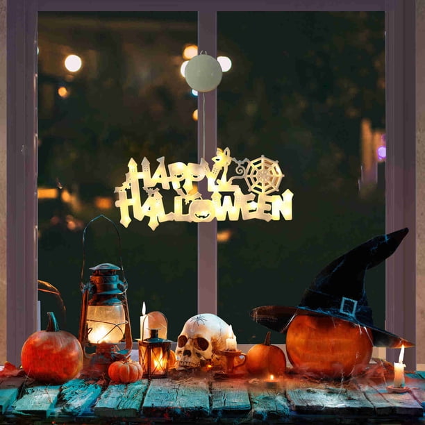 Decoraciones de Halloween, luces decorativas de Halloween, luces luminosas con letras, luces LED, decoraciones colgantes para fiestas de Halloween con ventosas, lámpara colgante con letras a pilas.