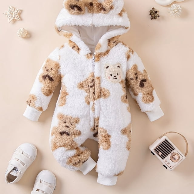 Chok Combinaison à Manches Longues en Forme d'Ours pour Bébé Automne et Hiver avec Capuche Tenue Extérieure Chaude