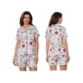 thumbnail image 4 of Yunliwuli Women's Summer Loungewear Set Cartoon Print Short Sleeve Lapel Button T-Shirt with Elastic Waist Shorts Sleepwear, 4 of 10