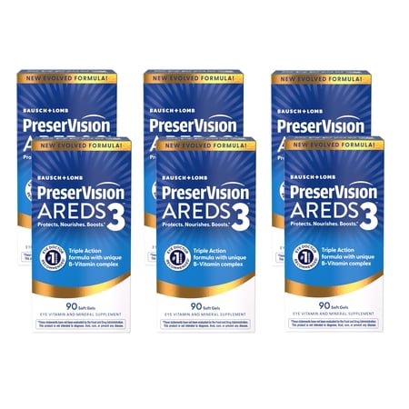 PreserVision AREDS3 Eye Vitamins, #1 Recommended Brand, AREDS2 Formula with Additional 8 B-Vitamin Complex, Promotes Healthy Cellular Eye Function, 3-in-1 Macular Supplement, 90 Softgels 6 Pack