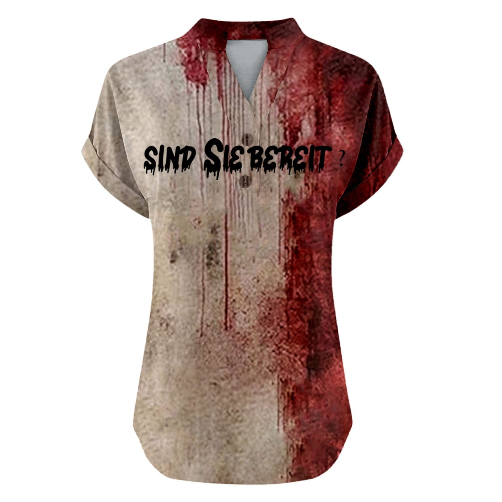 T-shirt D'Halloween Pour Femmes Manches Courtes Col Rond Imprimé Taches De Sang Décontracté Pour Fête D'Été Confortable Tendance