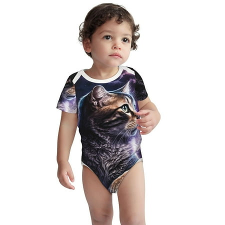 

Kdxio Purple Moon Cat Pattern Unisex Baby Cotton Short Sleeve Bodysuits-6 Months