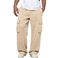 thumbnail image 3 of Cargo Sweatpants for Men Straight Wide Leg Baggy Pants High Rise Elastic Jogger with Pockets, Beige XXL, 3 of 7