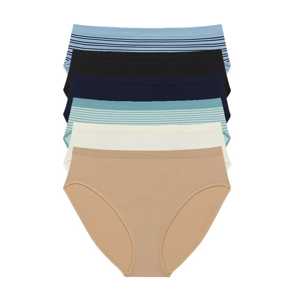 Joyspun Women's Seamless High Cut Panties, 6-Pack, Sizes XS-XXXL