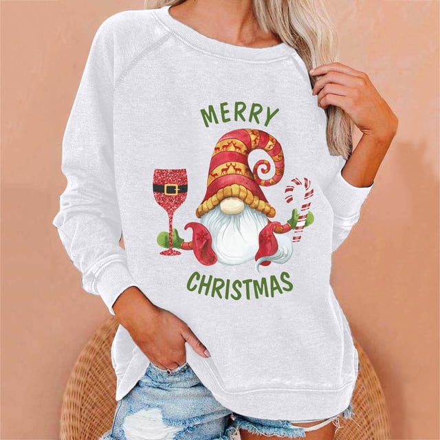 EGNMCR Noël Sweatshirt Mode Women Imprimé Manches Longues Confortable Respirant Col Rond Sweatshirt