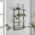 thumbnail image 3 of Danya B. Rhodes 4 Tier Modern Floating Windowsill Wall Shelf Unit with Black Metal Frame and Light Walnut MDF Shelves, 3 of 11