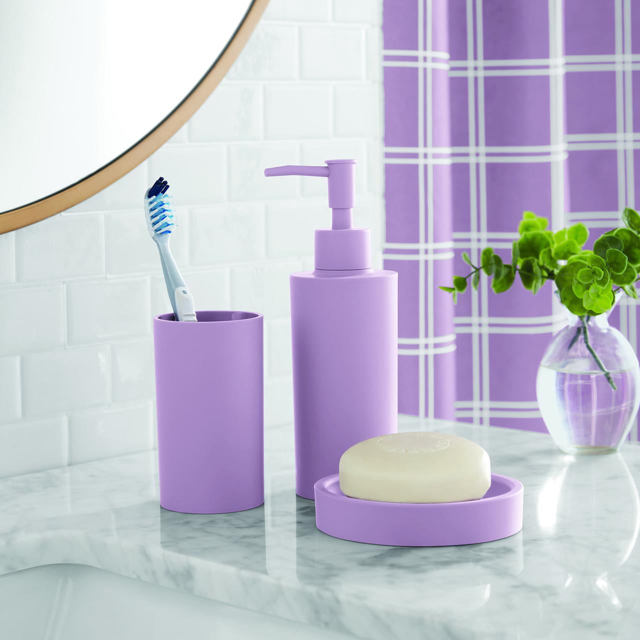Mainstays 17-Piece Purple Plaid Polyester/Plastic Shower Curtain & Bathroom Accessory Set