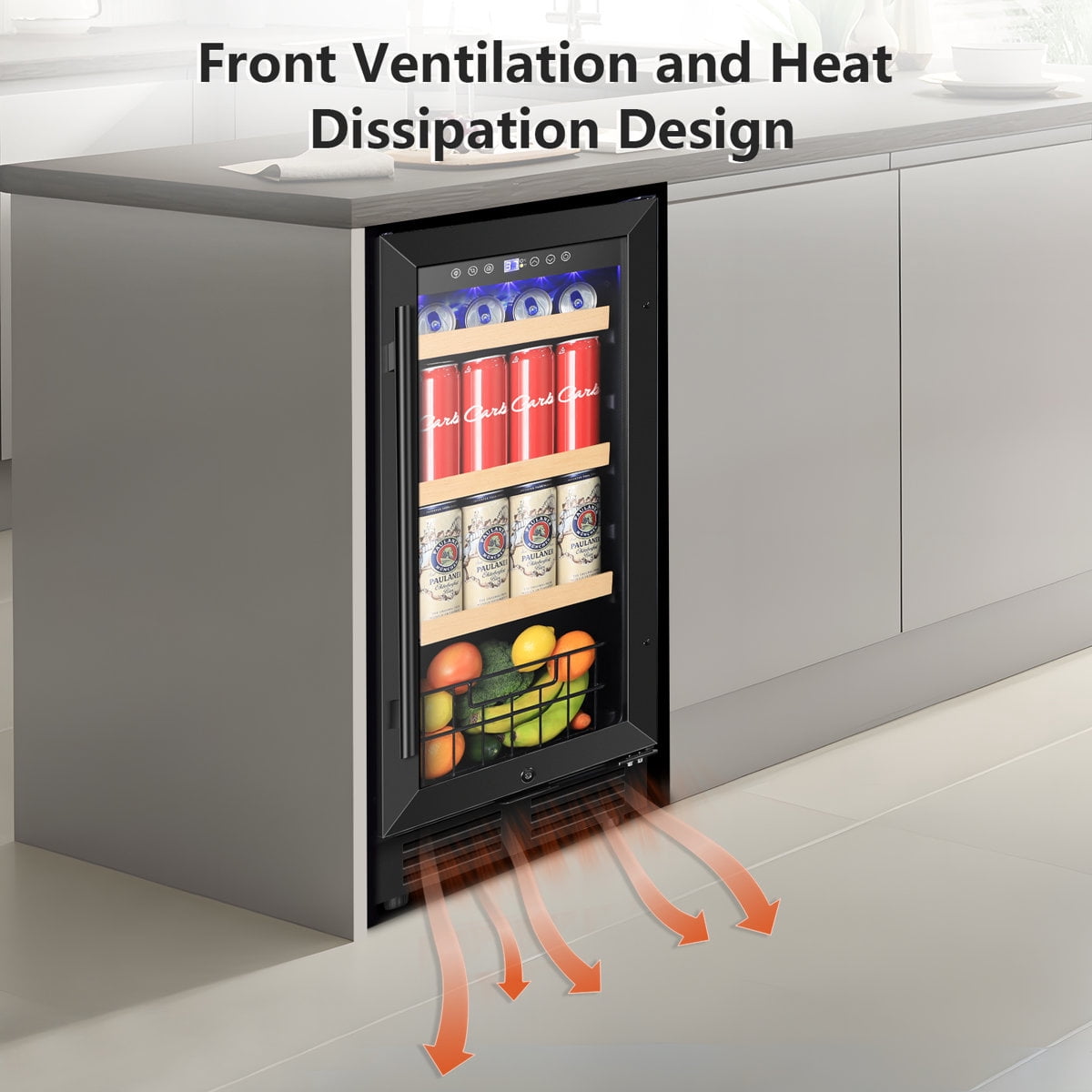 15" Black Beverage Refrigerator 130 Can Built-In/Freestanding Beer Cooler Fridge With Basket And Reversible Hinge