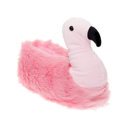 Silver Lilly Flamingo Plush Animal House Slippers w/ Memory Foam