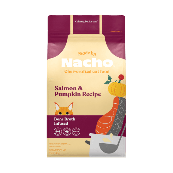 Made by Nacho Dry Cat Kibble, Infused with Bone Broth for Hydration, Cage-Free Chicken & Pumpkin Recipe, High Protein and Grain-Friendly Premium Cat Food, Limited Ingredients, 7.5lb Bag