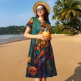 thumbnail image 4 of Easygdp Colorful Owl Forest para Vestido Transpirable de Mujer, Vestido Suelto de Manga Corta con Pliegues y Bolsillos para el Verano, 4 of 6