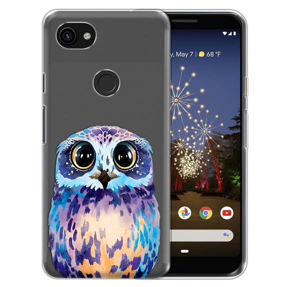 FINCIBO Soft TPU Clear Case Slim Protective Cover for Google Pixel 3a XL 6", Blue Owl