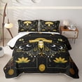 thumbnail image 2 of jejeloiu Boho Celestial Moth Bed Spread Queen For Girls,Mystical Print Queen Coverlet Set,Black Yellow Gold,3 Pieces, 2 of 7