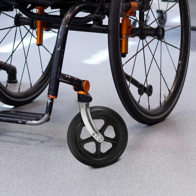 KALLORY Wheelchair Front Fork Assembly with Bearing Wheel Black Easy Installation and Smooth Operation