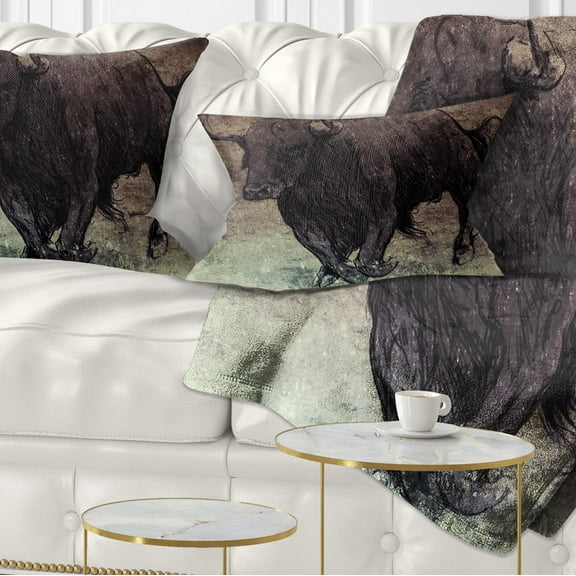 Designart Bull Running on Vintage Paper - Animal Throw Pillow - 12x20
