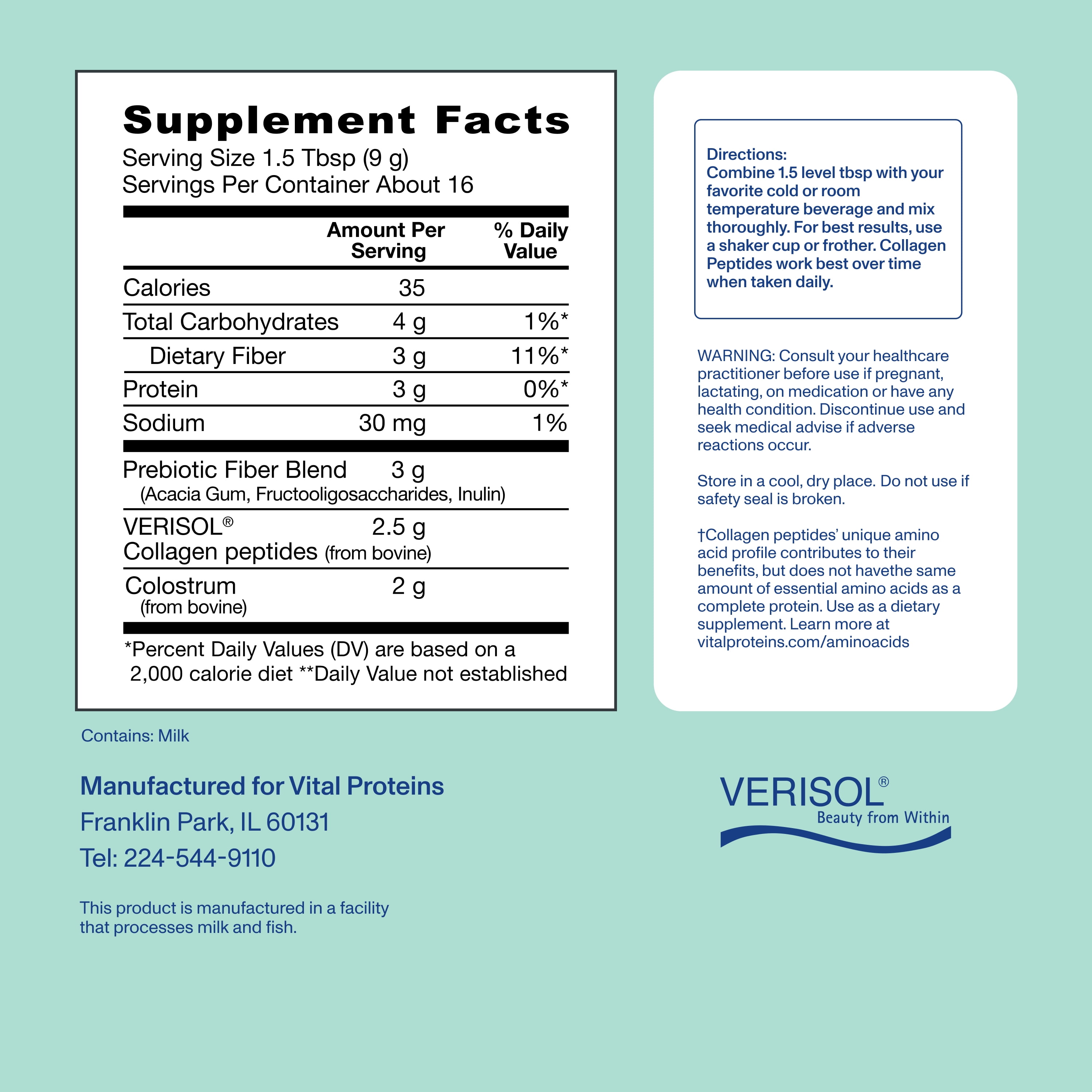 Vital Proteins Advanced Collagen Peptides Plus Colostrum With Fiber Powder, Unflavored, 5oz
