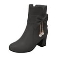 thumbnail image 2 of Lilgiuy Women's Ankle Boots Thick Heel Fall Winter Bow Tassel Lorita Round Toe Short Booties for Women, 2 of 7