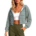 thumbnail image 3 of Edvintorg Crop Jackets for Women Striped Hooded Coat Long Sleeve Zip up Casual Outerwear with Pocket Fashion Clothing Women Green M-2XL, 3 of 6