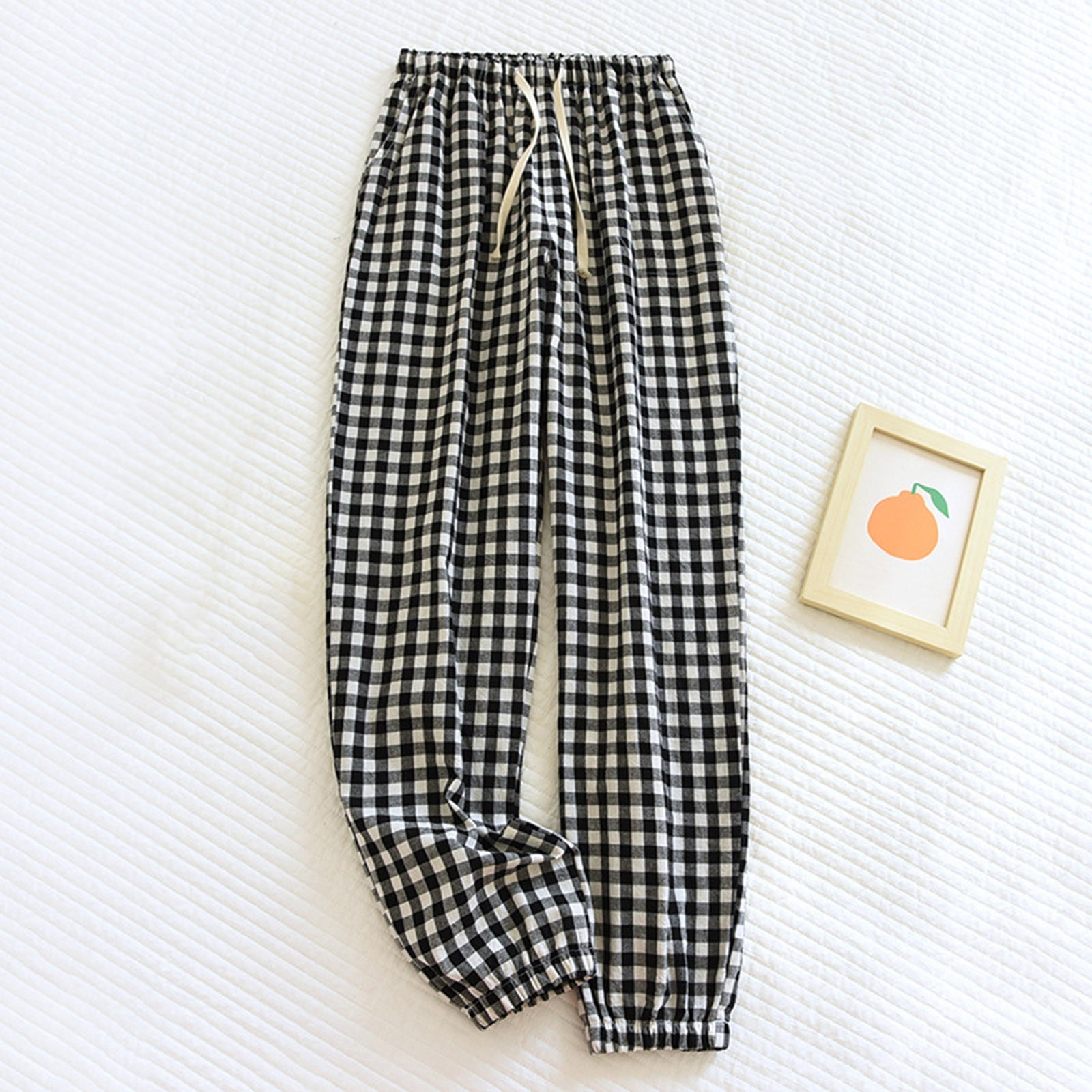 KDFJPTH Women's Gingham Jogger Pants Elastic Waist Casual