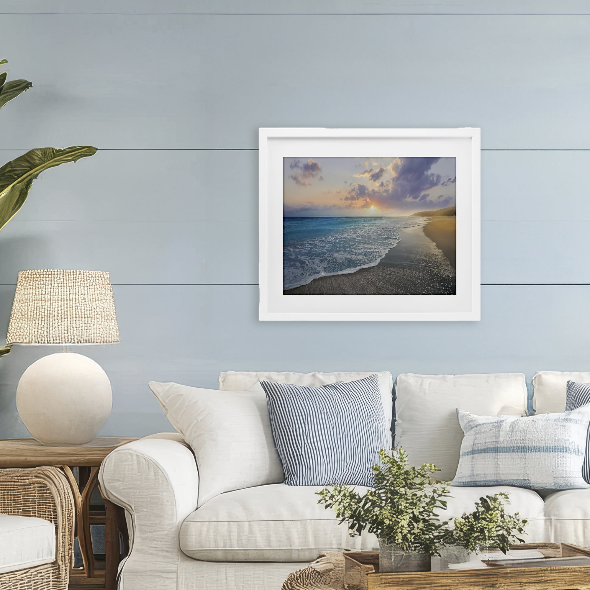 Stupell Industries Sunset over Tranquil Coast White Framed Print Under Glass, design by Mike Calascibetta