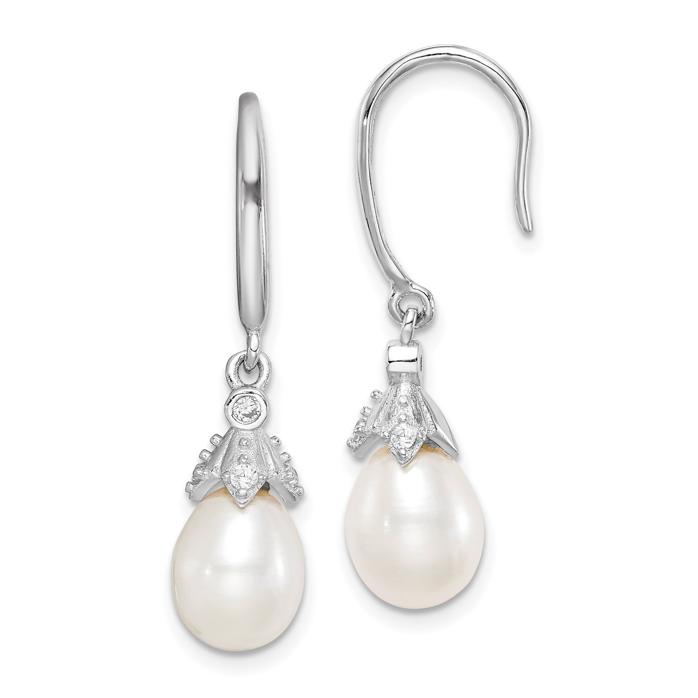 10-11mm White Baroque Pearl Bow-Knot Pendant Zircon Earring 18k Hook Luxury 