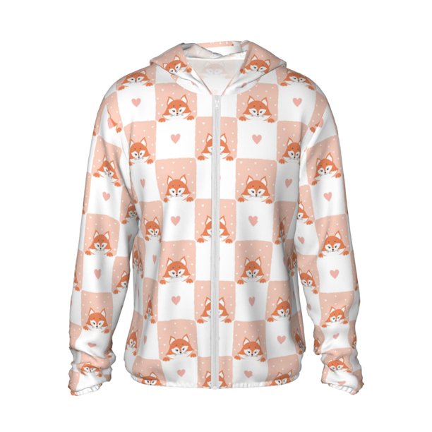 Fotbe love plaid fox Chaqueta con Protección Solar UPF 50+ para Hombre y Mujer, Camisa con Capucha y Bolsillos-Medium