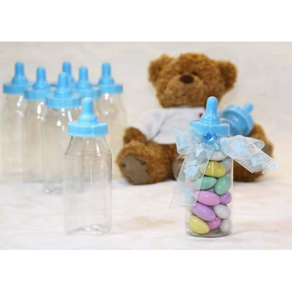 12 Candy Fillable Plastic Bottles Baby Shower Favors 4.5 Inches Tall (Blue)