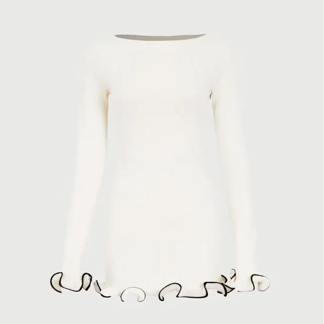 New Knitted Mini Dress Fungus Contrast Color Slim Sweater Dress Elegant Female Party