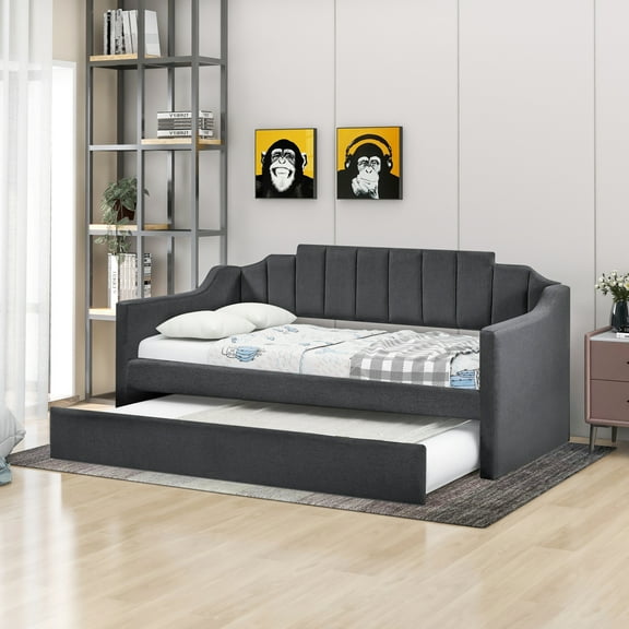 MODERNLUXE Upholstery Twin Size Daybed with Trundle, Black