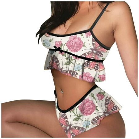 

Sexy Outfit for Women Women V Neck Floral Lace Lingerie Set Open Front Sexy Babydoll Mesh Underwear Women s Bras Plus Size Lace Lingerie