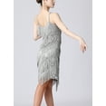 thumbnail image 4 of inhzoy Womens 1920s Fringed Tassels Dresses Sequins Adjustable Spaghetti Straps Vintage Dance Dress Gray XL, 4 of 5