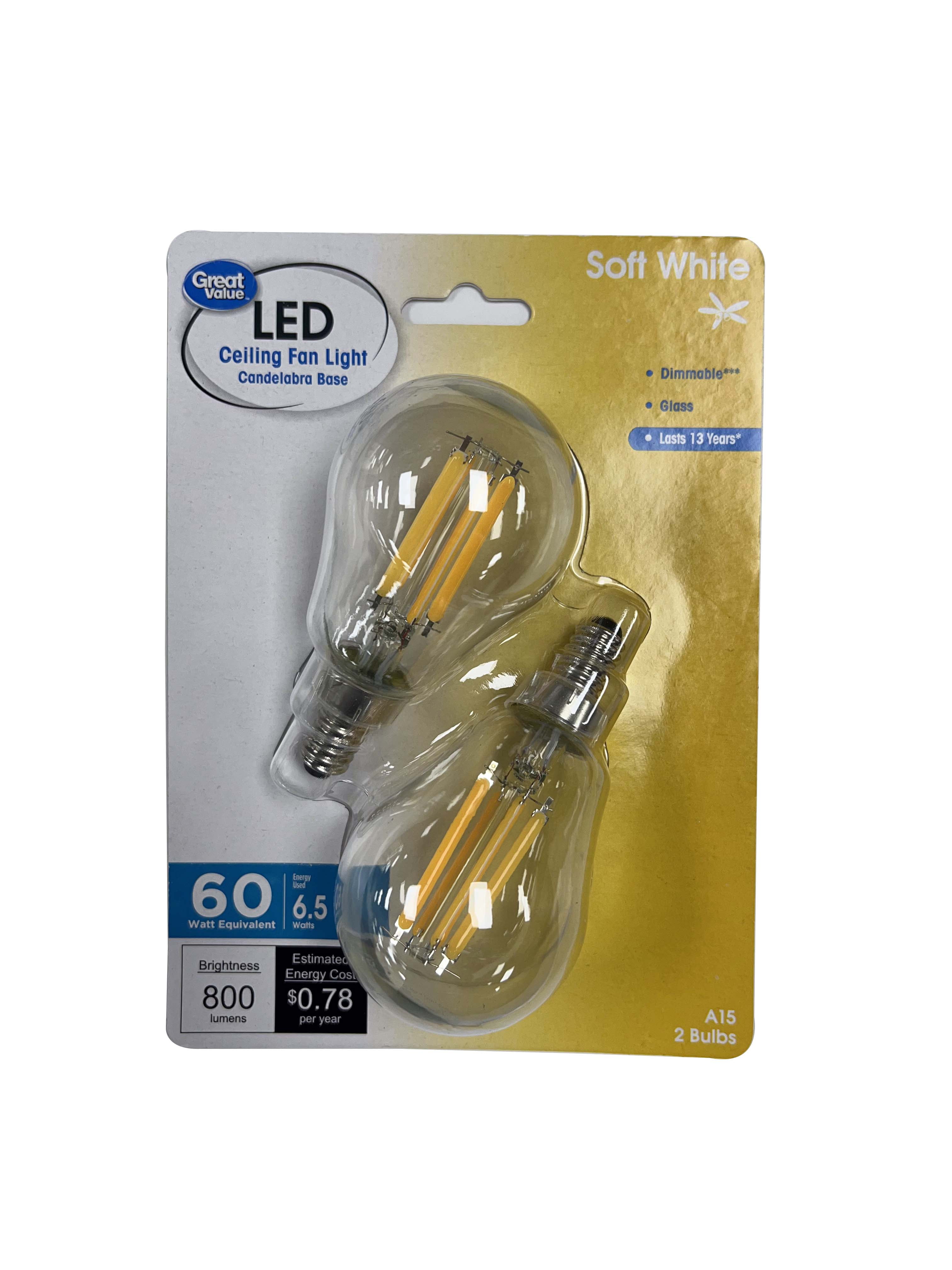 Great Value LED Multi-Use A15 Bulbs, 6.5W, Soft White, E12, 2 Count