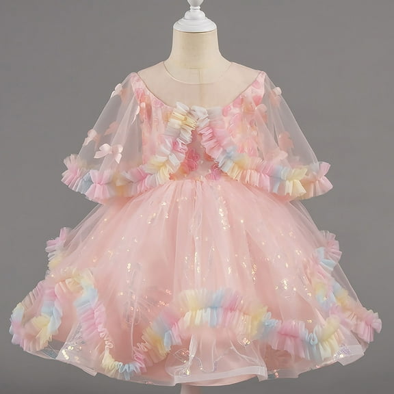 NAISIBABY Girls Flower Dress (3-10T), Tutu Tulle Back Zipper Glitter Mesh Cute Birthday Wedding Party Pageant Princess Dress Pink 10T
