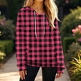 thumbnail image 5 of Women's Fashion Casual Plaid Print Pullover Long-Sleeve Hooded Sweatshirt, Trendy Fall Winter Fashion with Soft Fabric and Comfortable Fit for Casual Outings,Hot Pink,2XL, 5 of 6