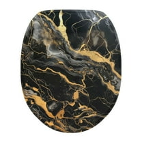SEANATIVE Black Gold Marble Toilet Bowl Cover Seat Round Toilet Seat Cover Dustproof Toilet Protector Keep the Toilet Clean and Tidy Suitable for Business Travel Home Dormitory