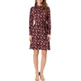 thumbnail image 3 of MODA NOVA Juniors Floral Flare Tie Waist Keyhole Back Mock Neck Long Sleeve Dress, 3 of 8