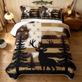 thumbnail image 2 of Manfei Vintage Deer Quilt King, Cottage US Flag King Coverlet Set, Dark Brown, Black Reversible, 3pcs, 1 Bedspread and 2 Pillowcases, 2 of 7