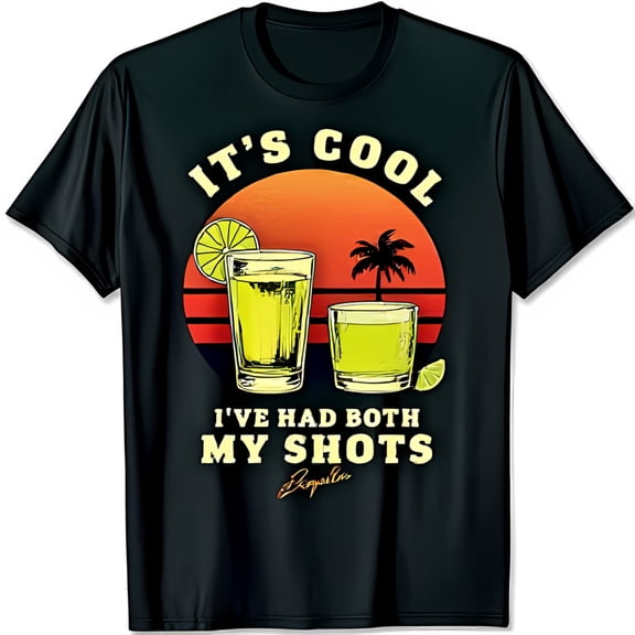 Funny Black T-Shirt with Tequila Shots Graphic & Retro Sunset Design