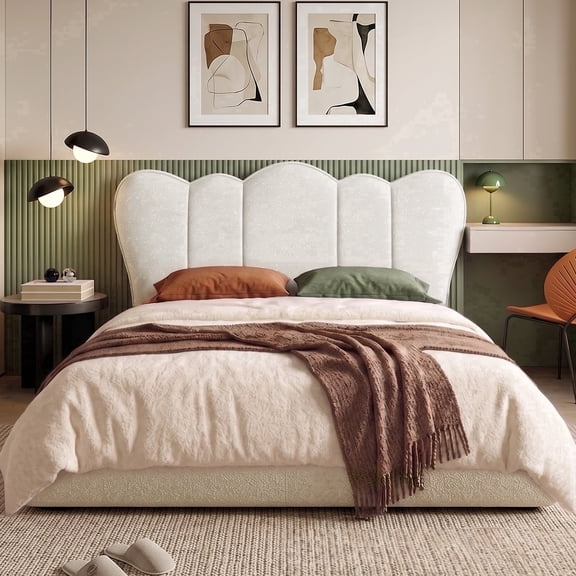 Pinmoco Upholstered Headboard for Queen Beds, Height Adjustable Cloud-shaped Headboard, No-Tools and No-Drill, Starry Beige