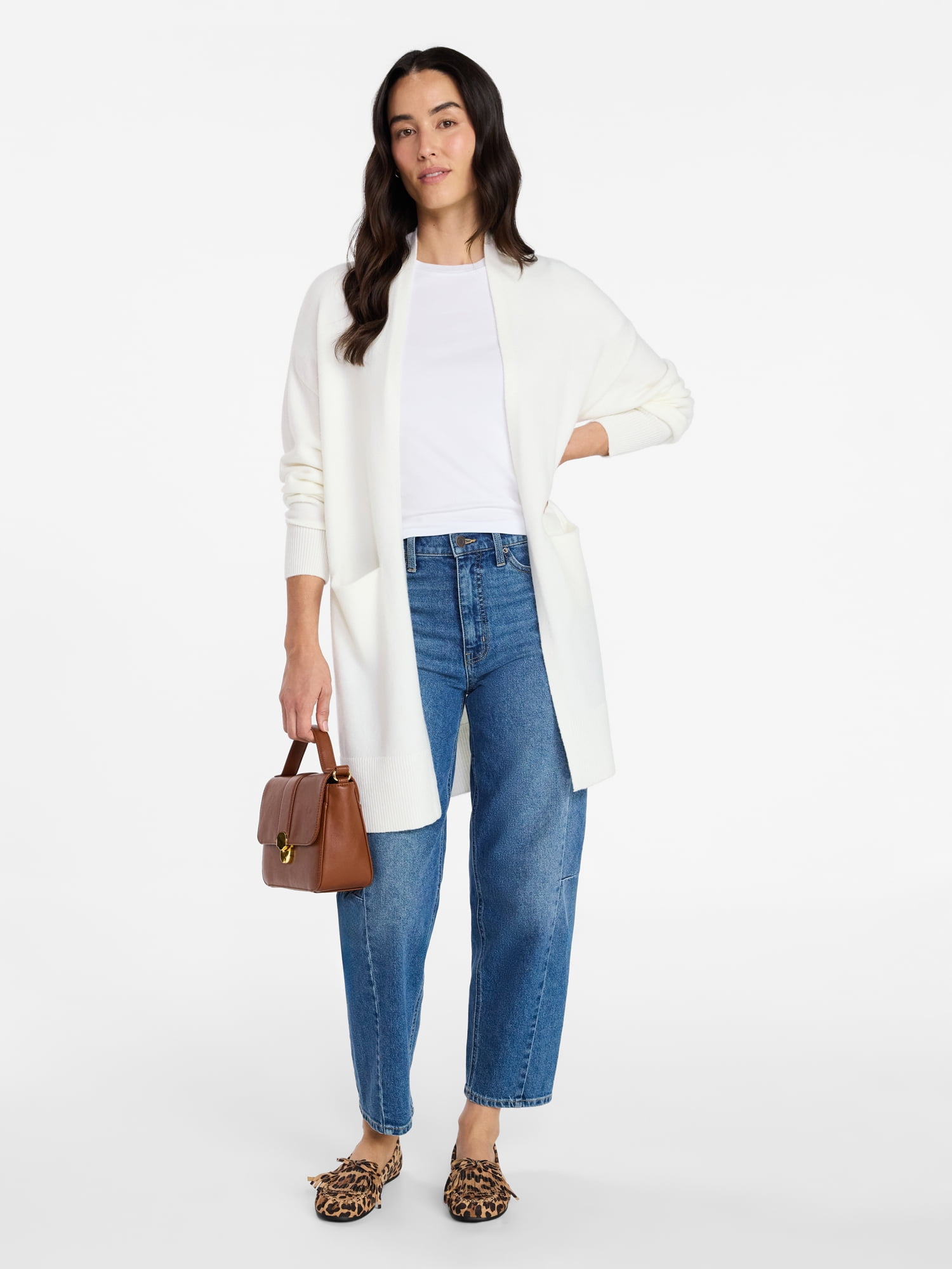 Time and Tru Women's Long Open Front Cardigan Sweater with Long Sleeves, Sizes XS-XXXL